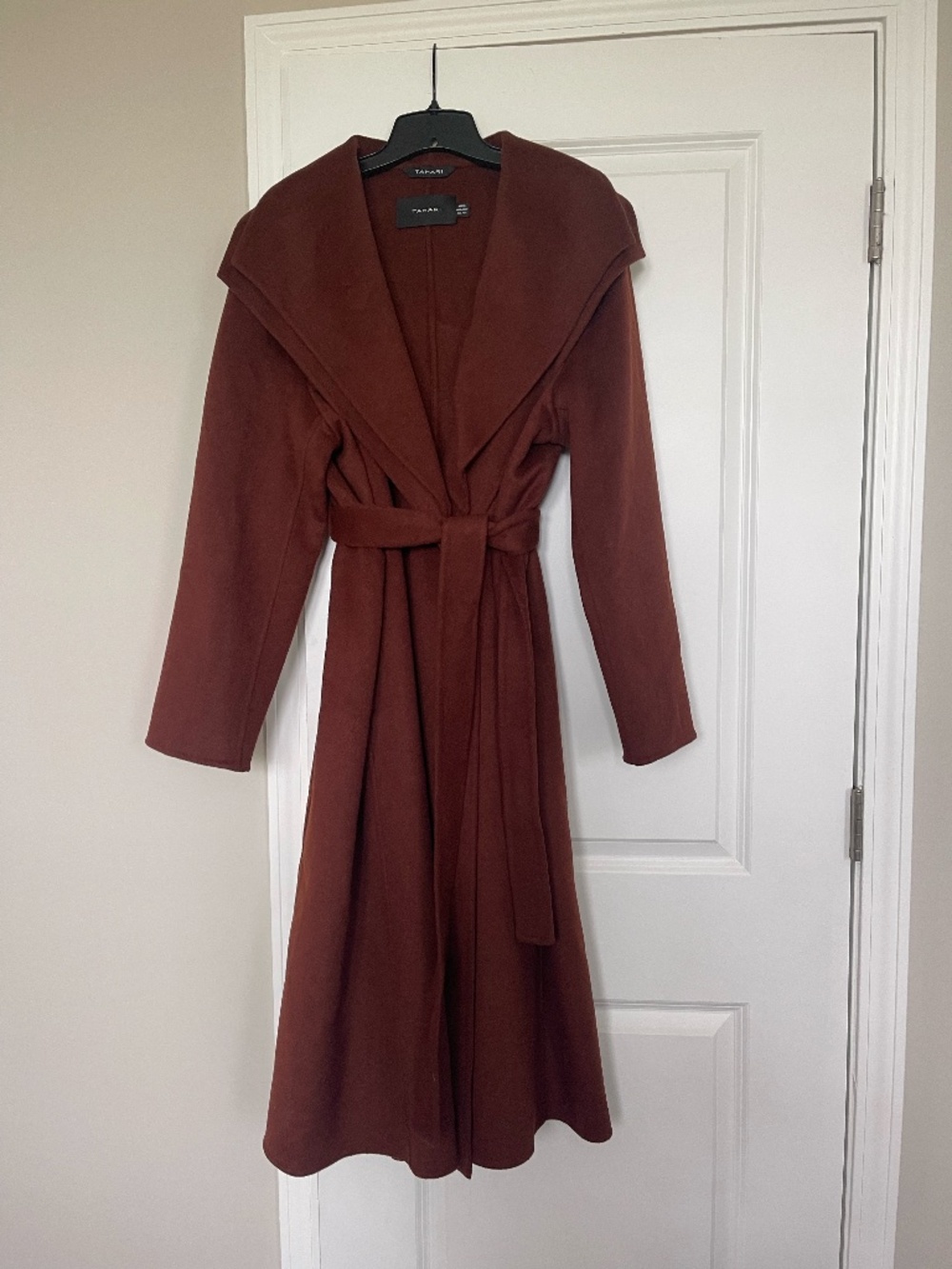 TAHARI Women's Slim Fit Double-Faced Wool Blend Belted Wrap Coat, Cinnamon, XXL
